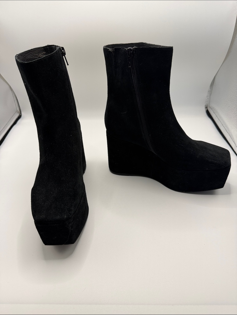 Jeffrey Campbell Black Suede Leather Platform Wedge Ankle Boots 7